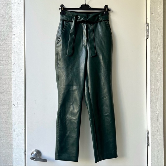 Aritzia Babaton Belted Tie-front Vegan Leather Pants - Dark Green - Size 0 - Picture 3 of 11